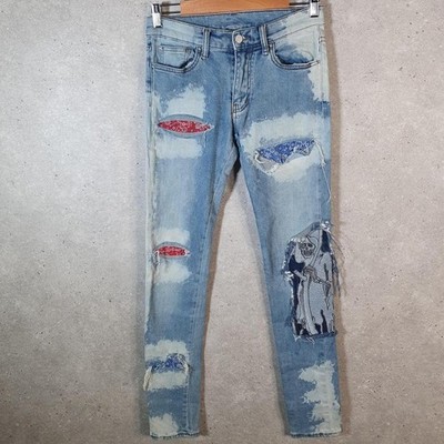 MNML Bandana Patchwork Hip Hop Y2K Jeans Herren W28 L32 blau