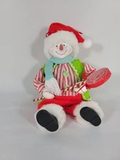 Christmas Ornament - Sitting Snowman ceramic head hands holding lollipop