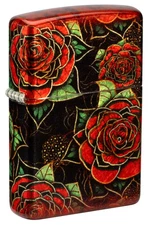 Zippo 46849, Bouquet Red Roses Design, 540 Tumbled Brass Lighter, NEW