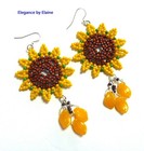 Yellow Sunflower Earrings Handwoven Handbeaded Statement Summer Flower Earrings — photo 2