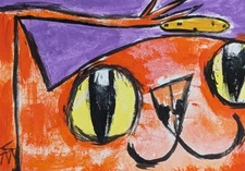 Original ACEO Cat Painting Collectible Modern Kitten Art Card Samantha McLean