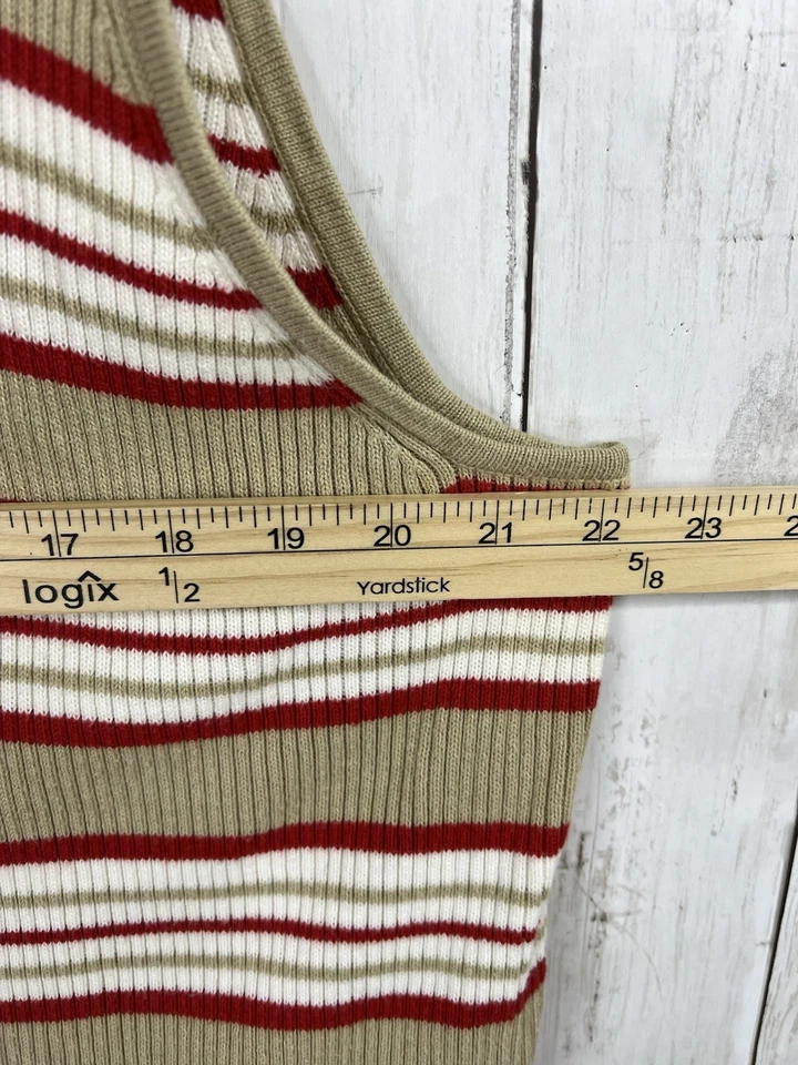 Venezia Jeans Camiseta sin Mangas Suéter 26/28 Rojo Tostado Rayas Capa Camisa Clásica Preppy Foto 3 de 4