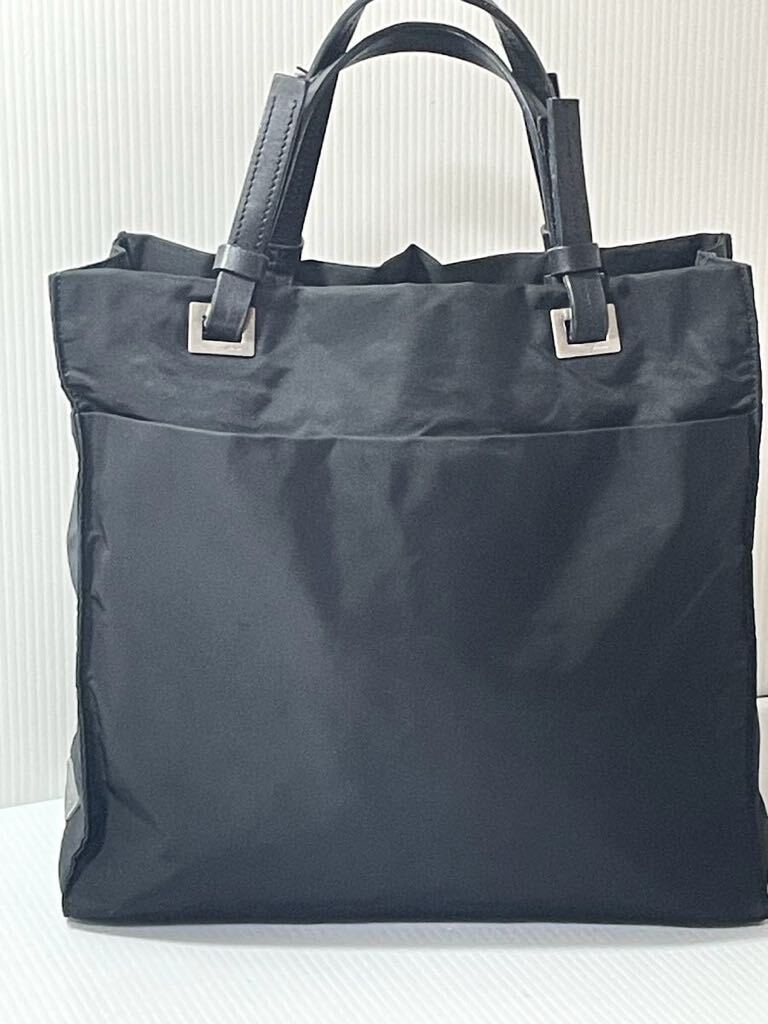 Prada Nylon Leather Tote Bag Black Triangle Vintage Authentic thumbnail 3