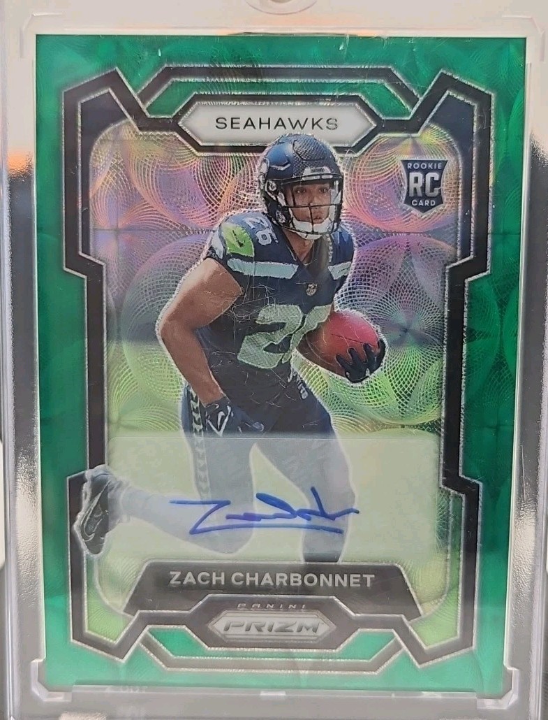 2023 Panini Prizm Rookies Green Scope /75 Zach Charbonnet #392 Rookie Auto RC
