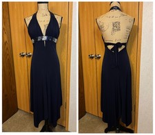 VTG CACHE Halter Beaded Embellished Dress Asymmetrical Y2k Babydoll Chic Sz 6