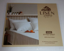 Linen Home 100 Cotton Percale Weave King Size Fitted Sheet White Deep Pockets