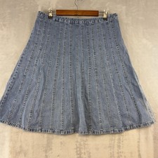 Christopher Banks Womens 12 Denim Skirt Blue A-Line Panel Knee Length Cotton