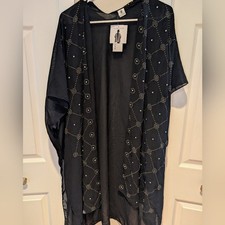 Jessica McClintock Black Sheer Kimono with Studded Accents