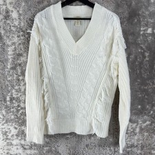 Telluride Clothing Size M Chunky Knit V Neck Sweater Ivory Long Sleeve Outdoor