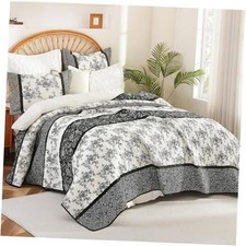 Bohemian Floral Quilt Set Queen Size,3-Pieces Lightweight Queen 92x96 Black