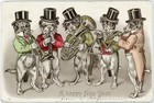 Antique 1905 New Year Postcard Dog Musicians Pug Spaniel Terriers in Formalwear — photo 1