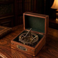 Antique Brass Sundial Compass with Wood Box Anniversary Engraved Compass For Gif