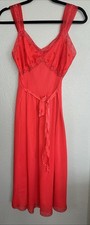 Vintage RED "Rogers" Size 36 Semi Sheer Nylon LACE Nightgown Front Tie