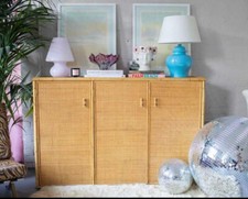 Vintage mid century quality 1970s bamboo rattan sideboard cupboard wardrobe