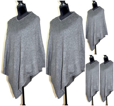 Kaschmir-Poncho Mit V-Ausschnitt In Steingrau / Wollweiß / Melange