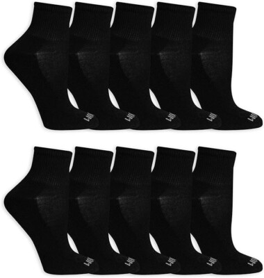 5 or 10 Pair Womens Fruit of the Loom ANKLE Socks All Day Comfort Black ...