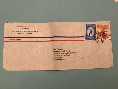 Colombia 1961 The Royal Bank of Canada Air Mail Banking  Stamps Cover R41547 - Afbeelding 1 van 3