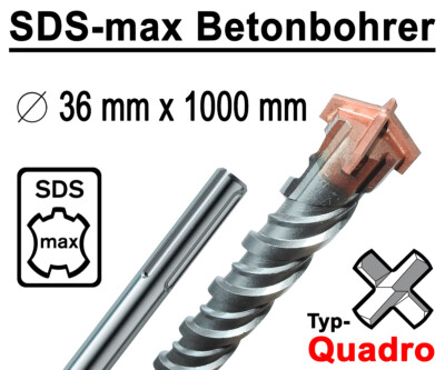SDS-max Betonbohrer 36 mm x 1000 mm Quadro Bohrer Hammerbohrer Steinbohrer