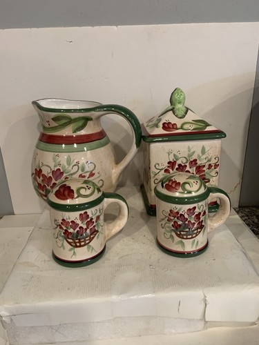 Vntg Floral Canister Set By WCL 4 Piece W/Jug, Jar & Salt & Pepper Shakers NICE - Picture 2 of 23