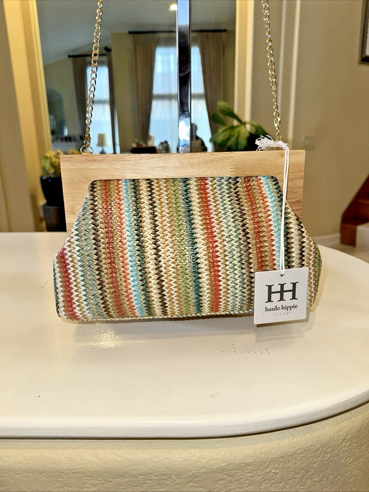 Bolso sin asas/hombro/brossbody tejido boho arco iris marrón Haute Hippie # YG71519  Foto 2 de 4