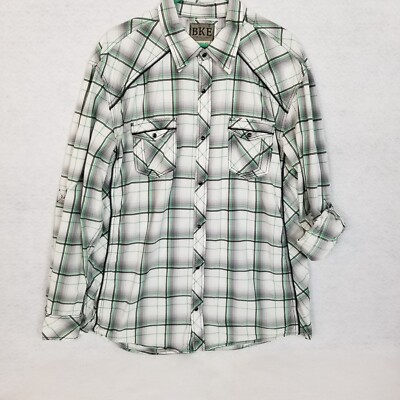 BKE Athletic Fit Western Style Roll Tab L/S Plaid Snap Shirt Multicolor XXL
