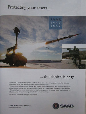 6/2007 PUB SAAB BOFORS DYNAMICS AIR DEFENCE SYSTEMS MISSILE ORIGINAL ANZEIGE