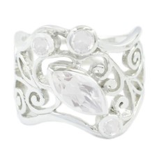 Crystal Quartz Sterling Silver Ring Handmade Jewelry For Wedding Gift US