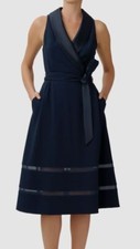 Adrianna Papell Womens Blue Surplice Sleeveless Self-Tie Tuxedo Dress Size 6