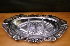 Vintage Faber Bros Krome-Kraf Oval Serving Dish 13 " 3-part Divided Glass Dish