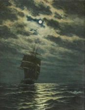 MQ-OP0109 100% Handmade Painted Sailing Boat Ocean Night Oil Painting Art Canvas