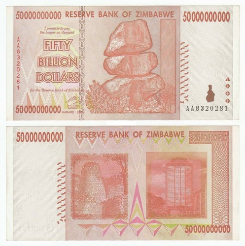 Zimbabwe 50 Billion Dollars Banknotes 2008 Set of 5 Used Circulated EF AUNC P-87 - Picture 2 of 2