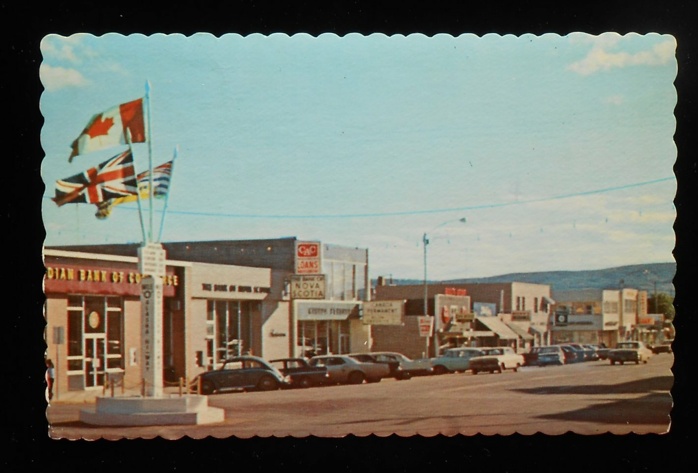 1960s 110th Street Alaska Highway Mile Zero Post Old Cars Stores Dawson