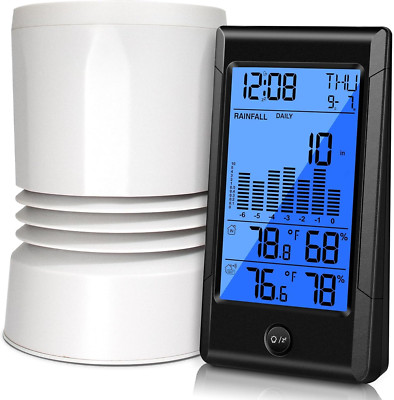 Digital Rain Gauge Outdoor, 5 in 1 Self-Emptying Rain Collector Wireless Rain Ga