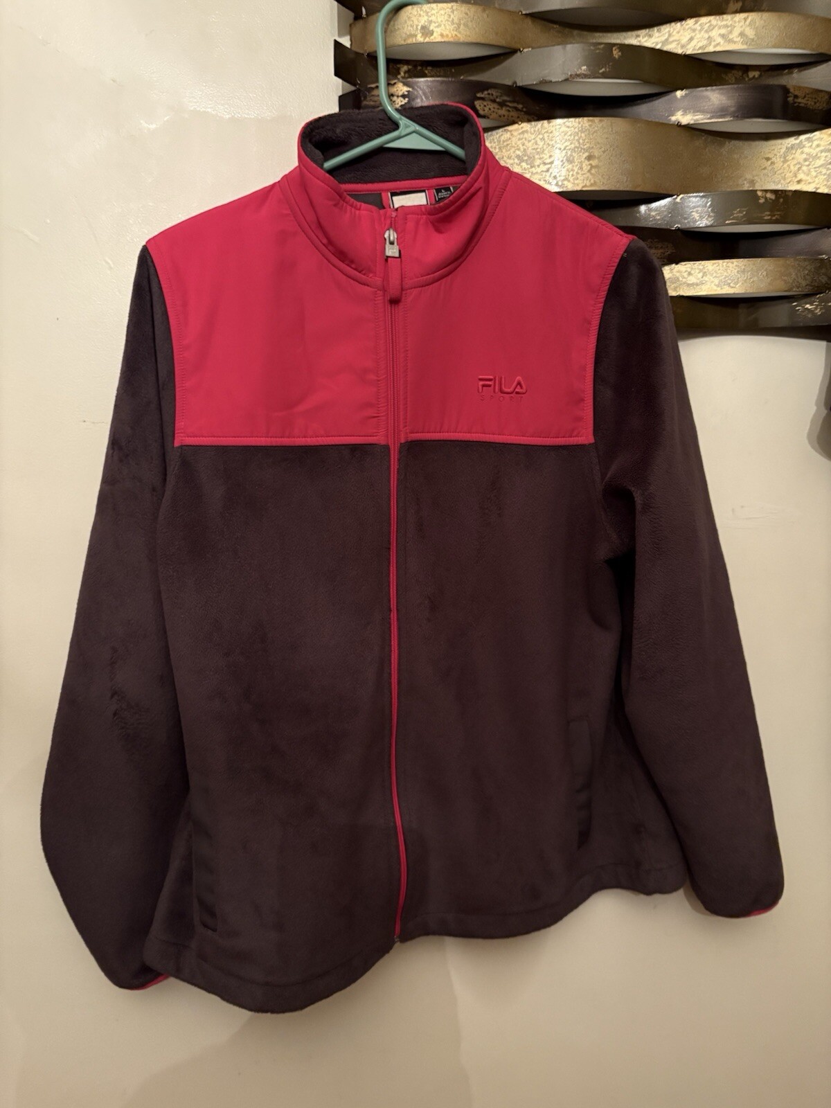 Giacca pile donna vintage anni 90 Fila Sports full zip grande rosa grigio