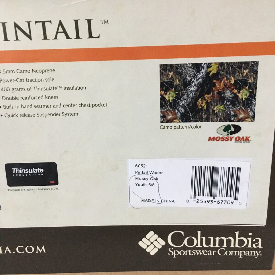 Columbia Pintail Hunting Waders Mossy Oak Camo Insulated Youth Size 6/8 - Image 2 of 4