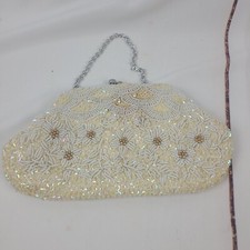 1950s Vintage Beaded Iridescent Sequin Purse Clutch Evening bag Made Hong Kong