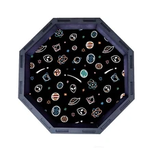 Space Aliens Octagon Wooden Dice Tray, Rolling Tray D&D Tabletop Board Games RPG