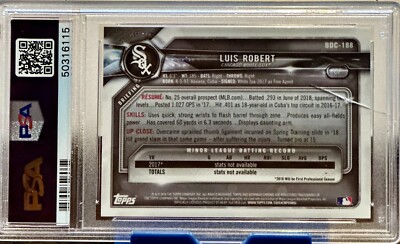 2018 Bowman Chrome Draft #BDC-188 Luis Robert PSA 10 RC White Sox