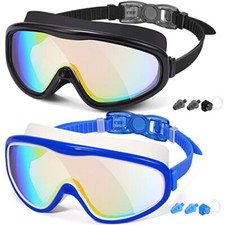 Adult Swim Goggles 2-Pack Wide View Swim Goggles for Men Women Youth Teen Ant...