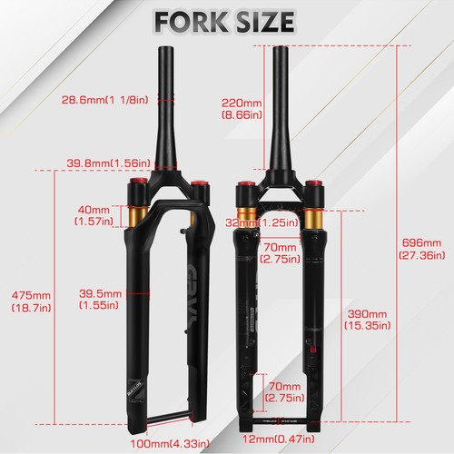 700C Road Gravel Bike Air Suspension Fork Thru Axle 45mm Offset 1-1/8" Tapered - Picture 2 of 16