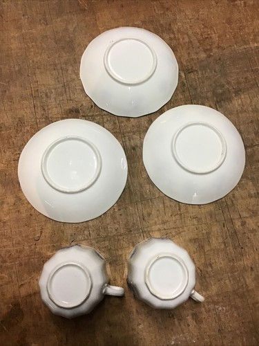 Antique Adderley Porcelain Blue Chelsea Set of 2 Cups & 3 Saucers - Picture 11 of 11