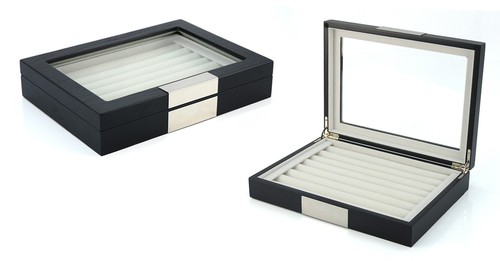 Elegant Black Wooden Cufflink Display Box Ring Tie Clip Storage Case Organizer f - Picture 2 of 4