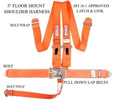 Off Road 5 Point Racing Harness Seat Belt Floor Mount Bolt In Sfi 16.1 Orange