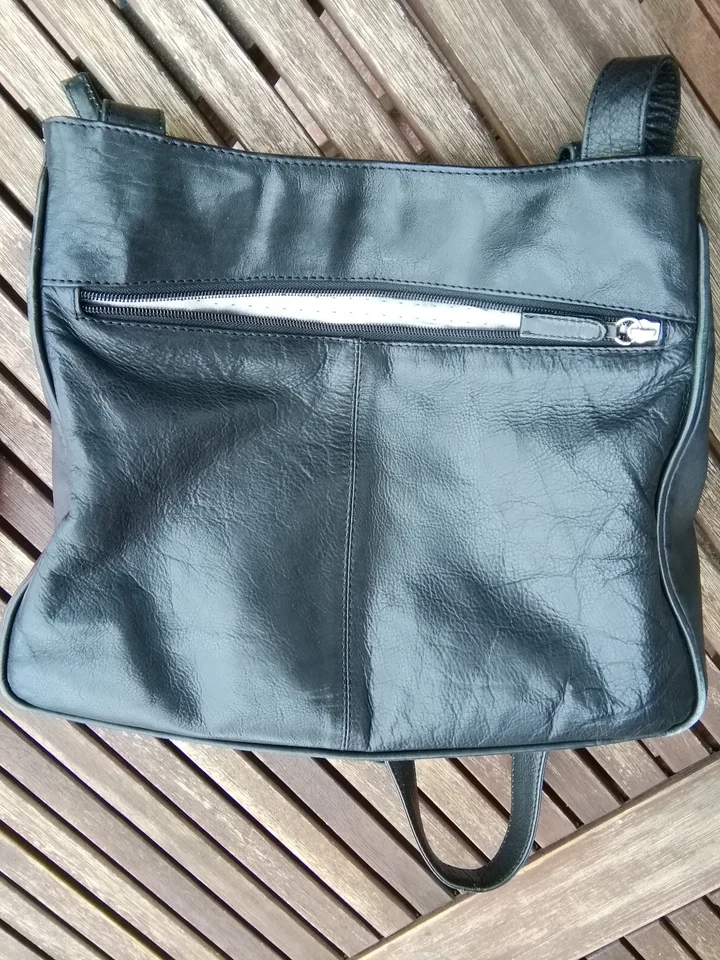 Bianci weiche Vintage Leder Tasche Ledertasche Umhängetasche schwarz 33 x 26 cm - Bild 4 von 4