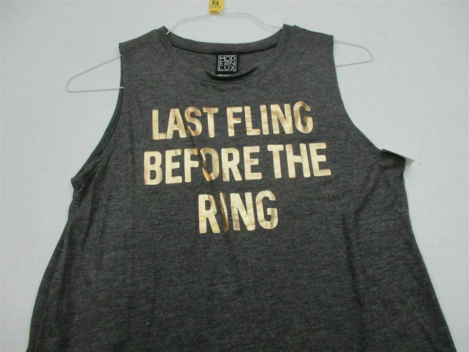 new MODERN LUX Women's Size M LAST FLING BEFORE THE RING Gray Tank  — 第 2/4 张图片
