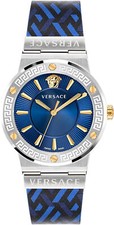 Versace VEVH01421 Greca Logo silver gold blue black Leather Women's Watch NEW