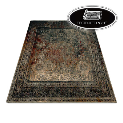 Moderne natürliche Wolle Teppich ''OMEGA'' Mamluk Quadrat Rosette vintage smaragd