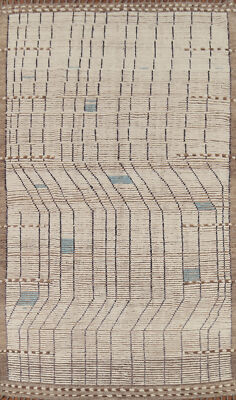 Geometric Modern Moroccan Handmade Ivory Wool Living Room Rug Area Carpet 6x10