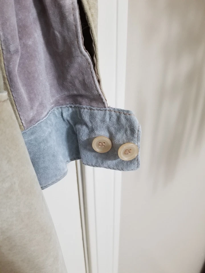 DIALOGUE VINTAGE WASHABLE PATCHWORK SUEDE JACKET/1X CAMEL-BLUE-GREEN & LAVENDER  - Image 4 of 4