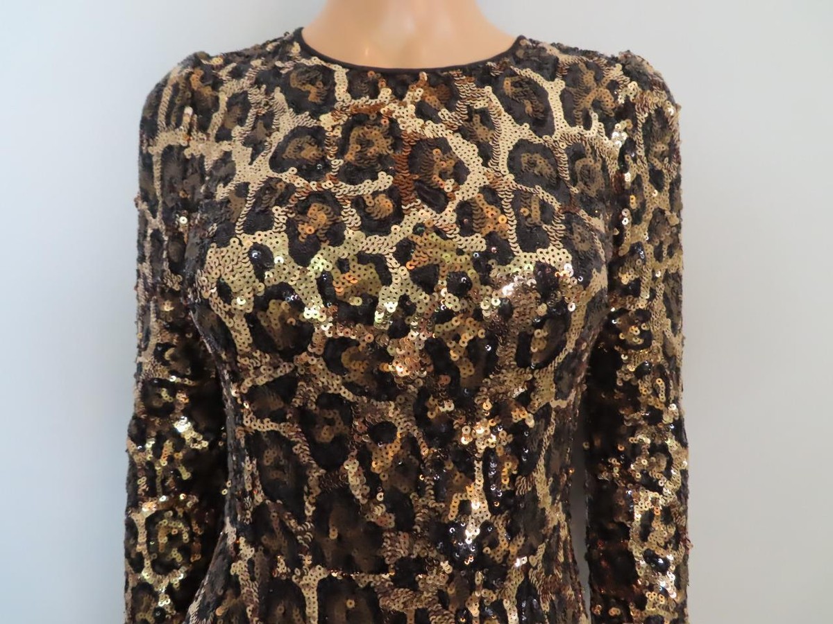 Dolce & Gabbana Gold/Bronze/Black Leopard Print Sequin Dress Dolce & Gabbana Gold/Bronze/Black Leopard Print Sequin Dress